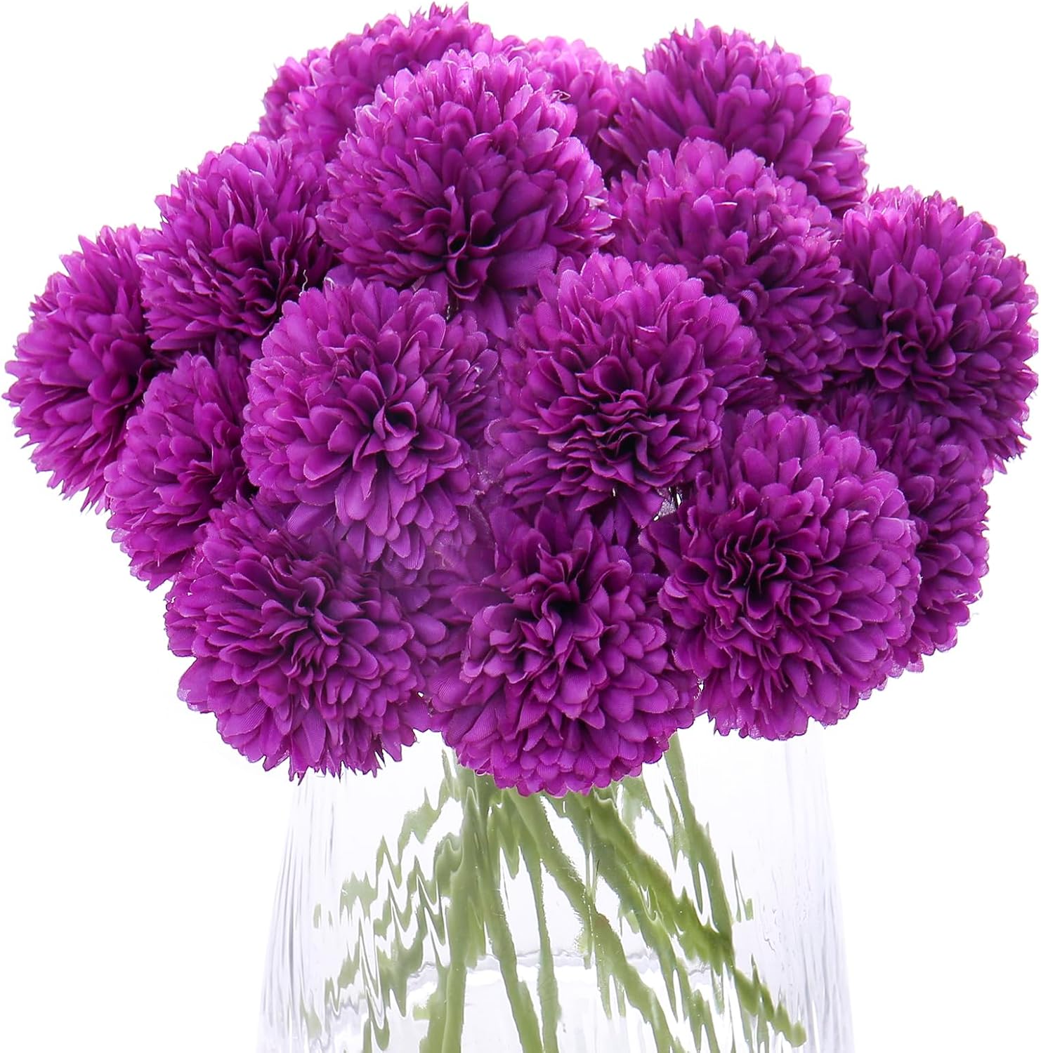 Kimura's Cabin 20Pcs Fake Mums Flowers Artificial Chrysanthemum Faux Silk Ball Flower Wedding Arrangements Bouquets Fall Office Home Kitchen Table Decor DIY Floral (Dark Purple)