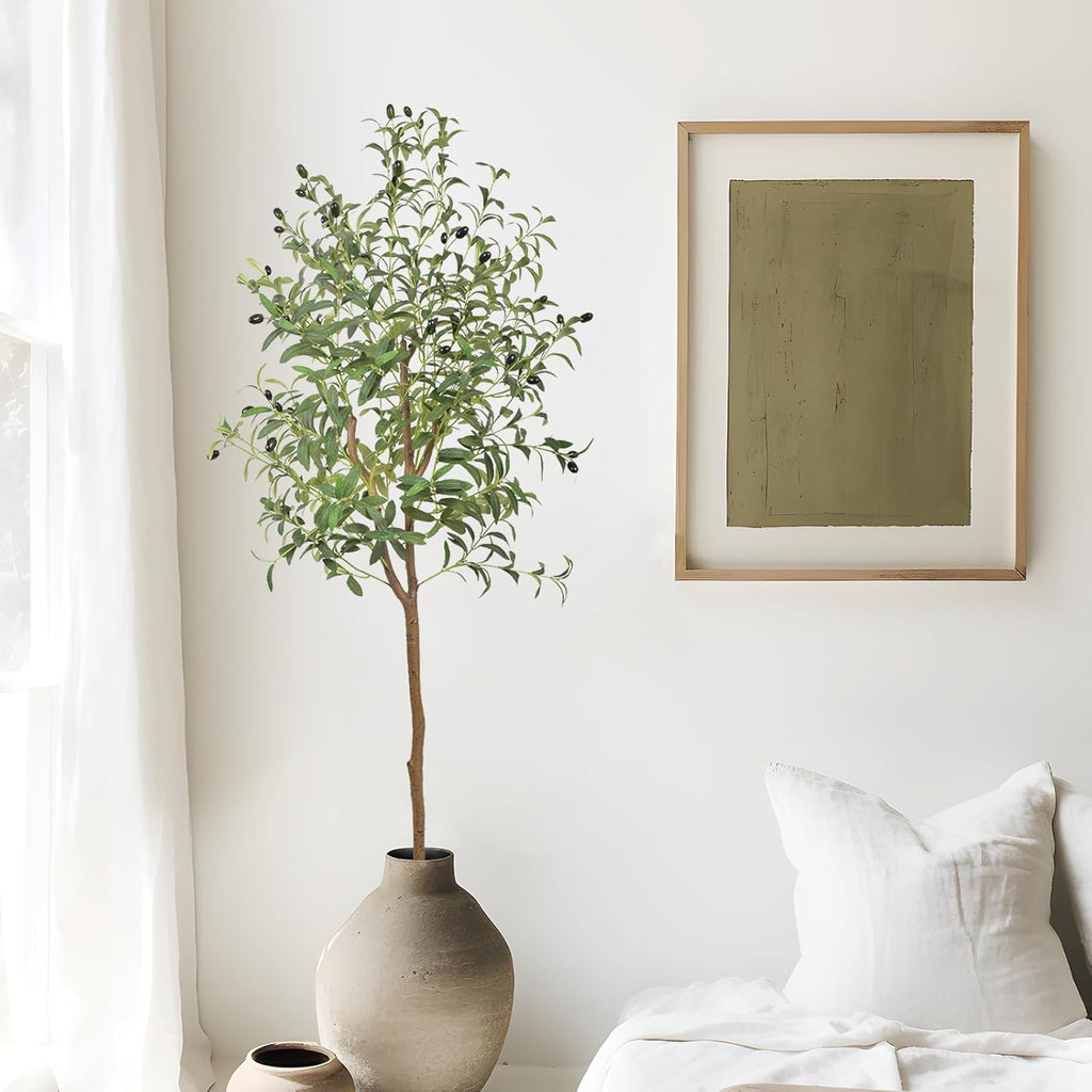 ANTING 5FT Artificial Olive Tree - Large Fake Plant with 792Leaves and 44Fruits - Silk Plants for Home Decor Indoor - 2 Pack