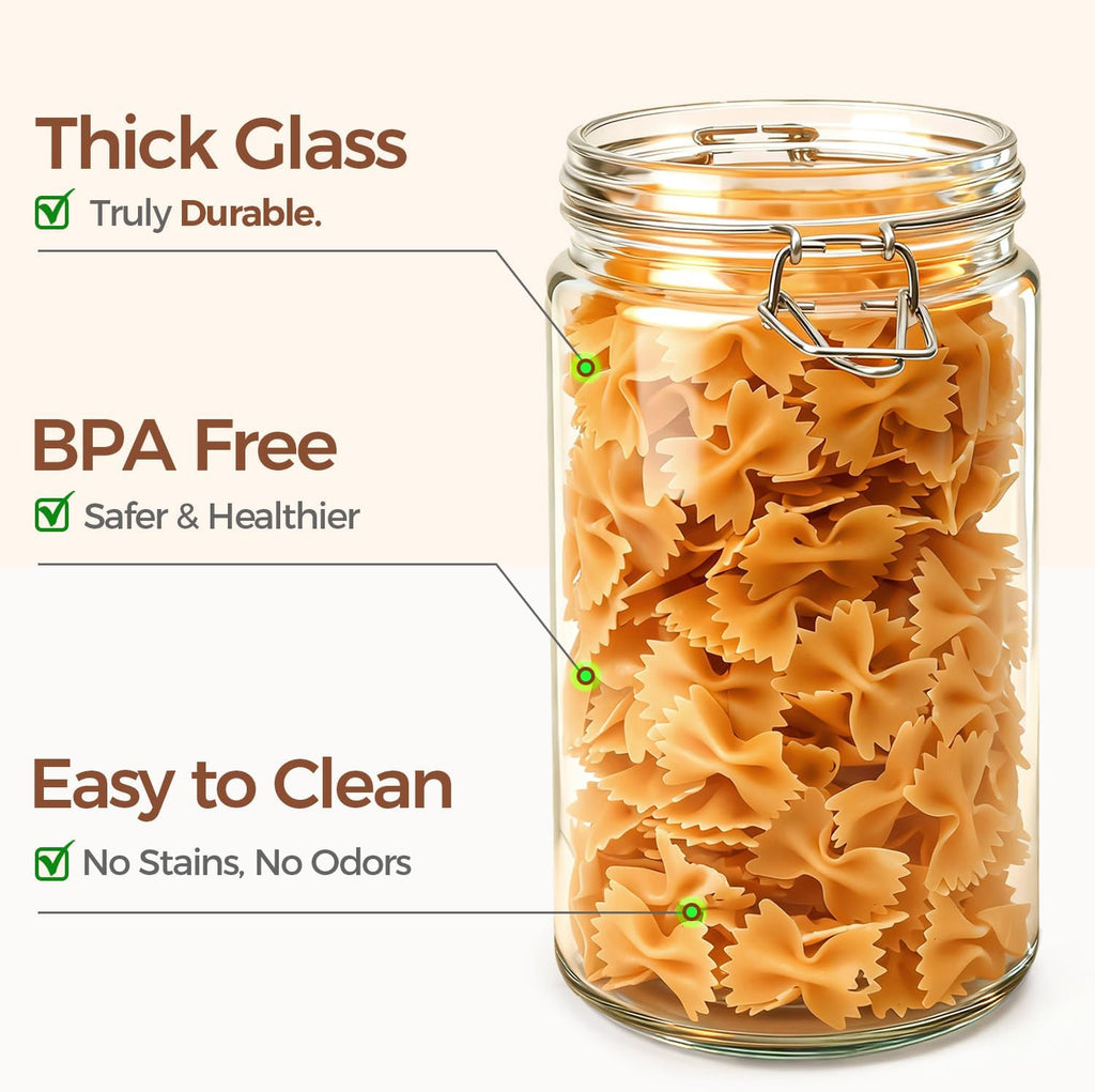 ComSaf Glass Jars with Airtight Lid Set of 3, Mason Jars 34 oz, Pickling Jar, Canning Jar 34oz, 34 oz Glass Containers with Lids for Kitchen, Pickle, Flour, Cereal, Pasta, Sugar, Herb