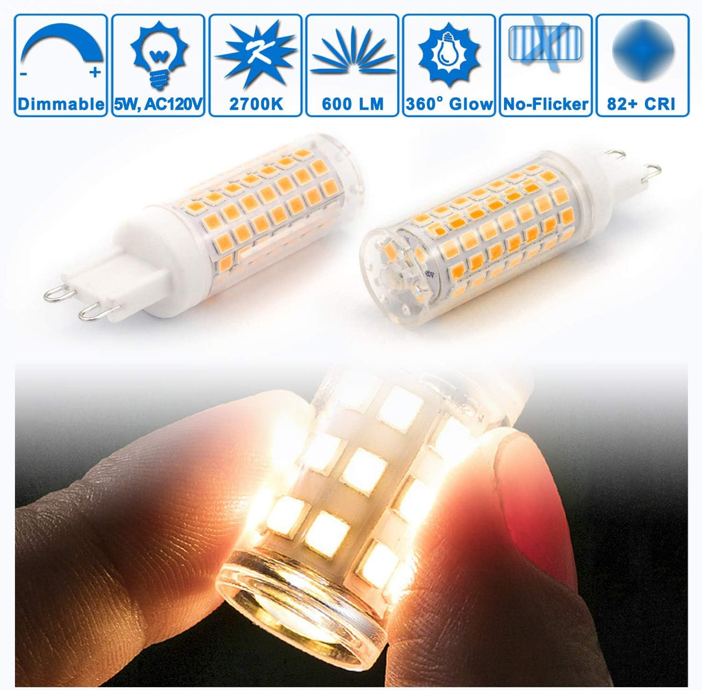 Dimmable G9 Led Bulbs 5W Replace 40W 50W 60W Halogen Bulbs,3000K Warm White,AC120V No Flicker Dimmable G9 T4 Led Corn Bulbs for Pendant Ceiling Chandelier Wall Lighting,600 lm,5Pack