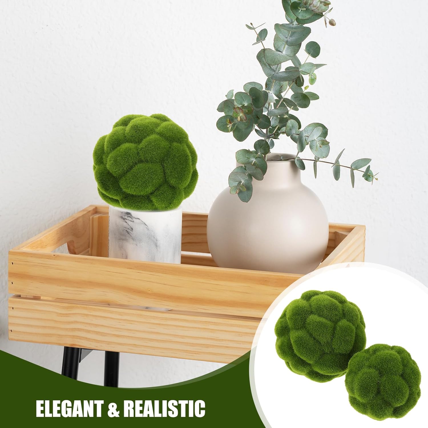 2pcs Fake Moss Balls,Artificial Green Moss Balls Simulated Plant Moss Decor for Fairy Gardens Floral Arrangements Craft