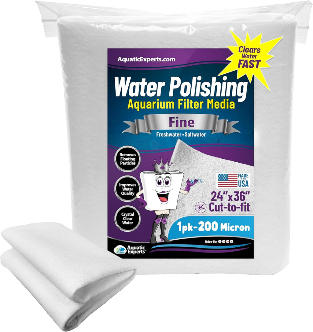 Aquatic Experts Aquarium Polishing Filter Pad, Water Polishing Pad for Aquarium Filters, Filter Floss for Fish Tank Filters, (200 Micron, 24" x 36" - 1 Pack)