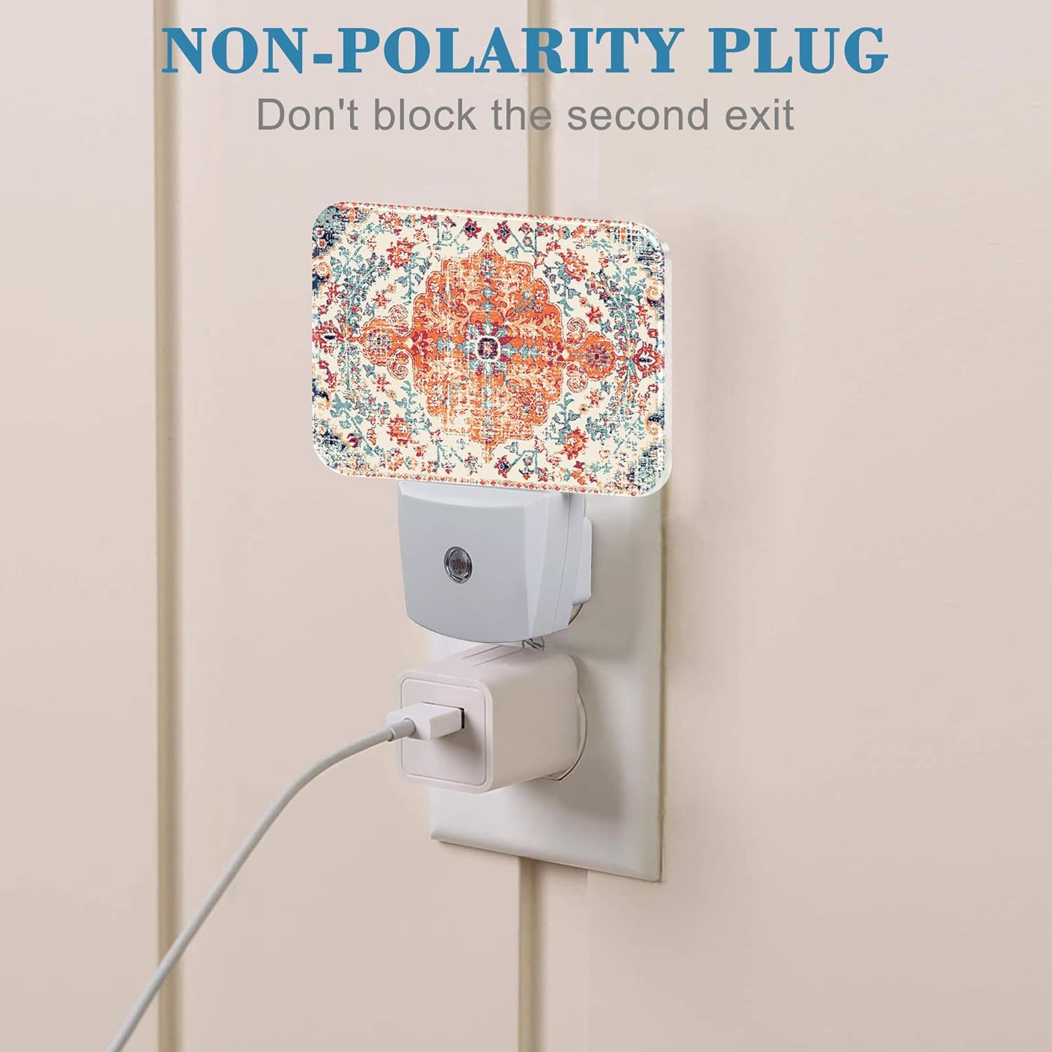 Retro Ethnic Texture Night Light Plug into Wall, Vintage Bohemian Night Light with Dusk to Dawn Sensor for Kid Girls Boys Women Men Bedroom, Hallway, Kitchen, Bathroom, Stairs Decor