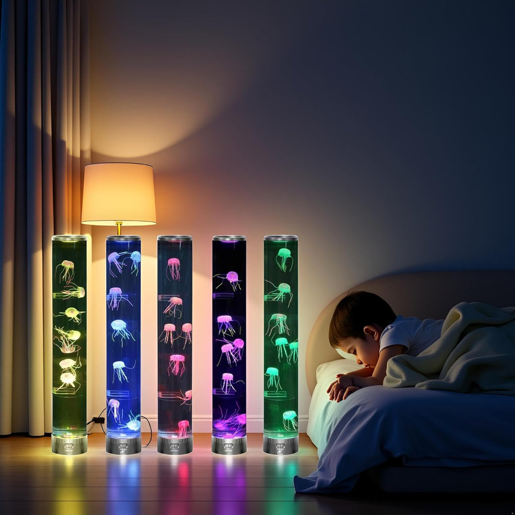 Lightahead LED Jellyfish Aqua Mood Lamp with 5 Color Changing Light Effects .The Ultimate Extra Large Sensory Synthetic Jelly Fish Tank Aquarium Mood Lamp. Ideal Gift