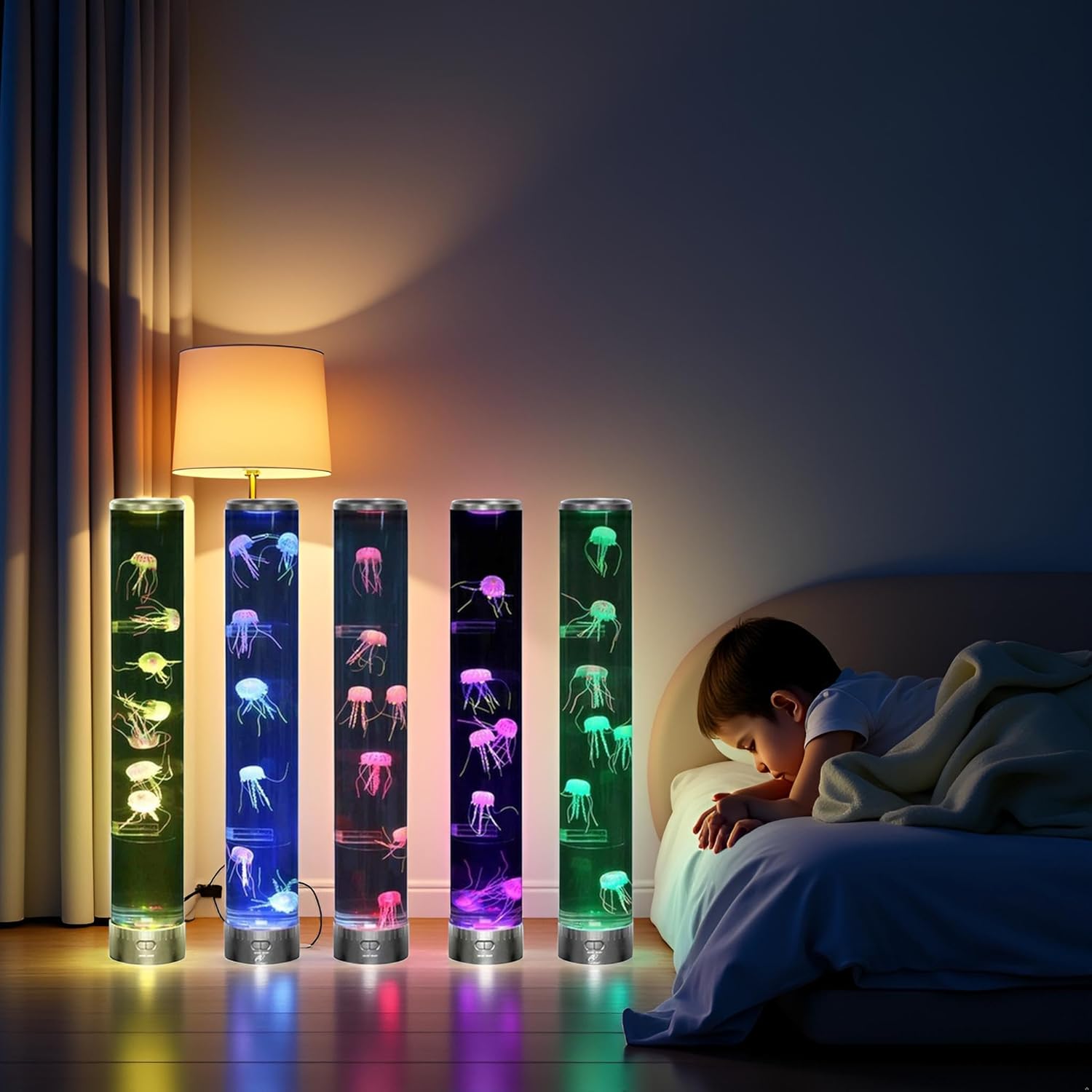 Lightahead LED Jellyfish Aqua Mood Lamp with 5 Color Changing Light Effects .The Ultimate Extra Large Sensory Synthetic Jelly Fish Tank Aquarium Mood Lamp. Ideal Gift
