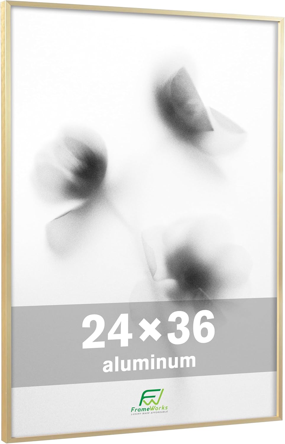 FrameWorks 24x36 Brushed Aluminum Poster Frames – Modern Brushed Metal Design w/Shatterproof Plexiglass, Perfect for Posters, Artwork, Paintings, Wall Displays – Home or Office Decor, Gold - 3 Pack