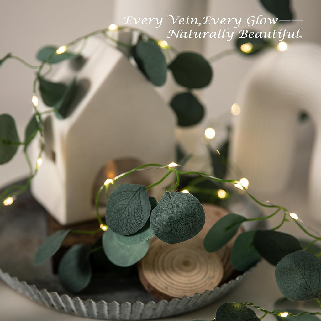 33 Ft Vine with Eucalyptus Leaf Lights Battery Operated, 8 Flashing Model Waterproof 100 LEDs Artifical Ivy Leaves Vine String Light for Garland Bedroom Wedding Party Holiday Patio Decor