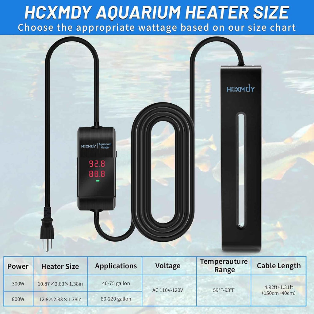 Aquarium Heater - 300W Fish Tank Heater Suitable for 40-75 Gallon, Double Digital Display LED Controller, Double Probe Protection Buzzer with 2 Suction Cups Suitable for Fresh and Saltwater