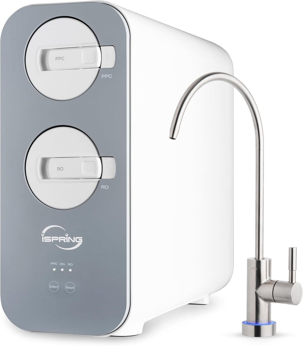 iSpring RO800G Tankless Reverse Osmosis System, 800 GPD Under Sink Water Filter with 2.5:1 Pure to Drain Ratio, TDS & PFAS Reduction, Space Saving Design, Includes Brushed Nickel Faucet