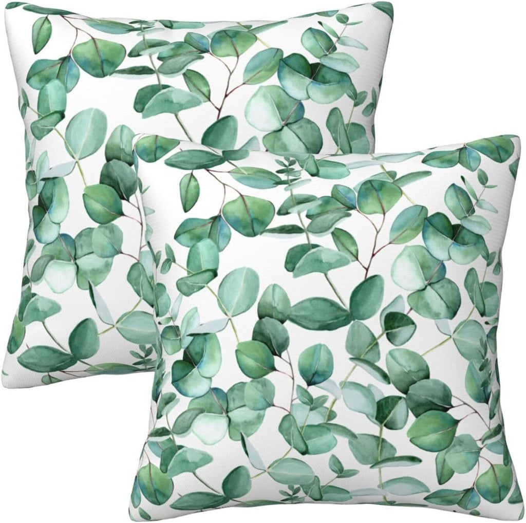 Sage Green Leaf Throw Pillow Covers Set of 2 Ultra-Soft All-Season Pillow Shams with Hidden Zipper,Durable for Sofa Bed Car Decor & Gift 18x18IN