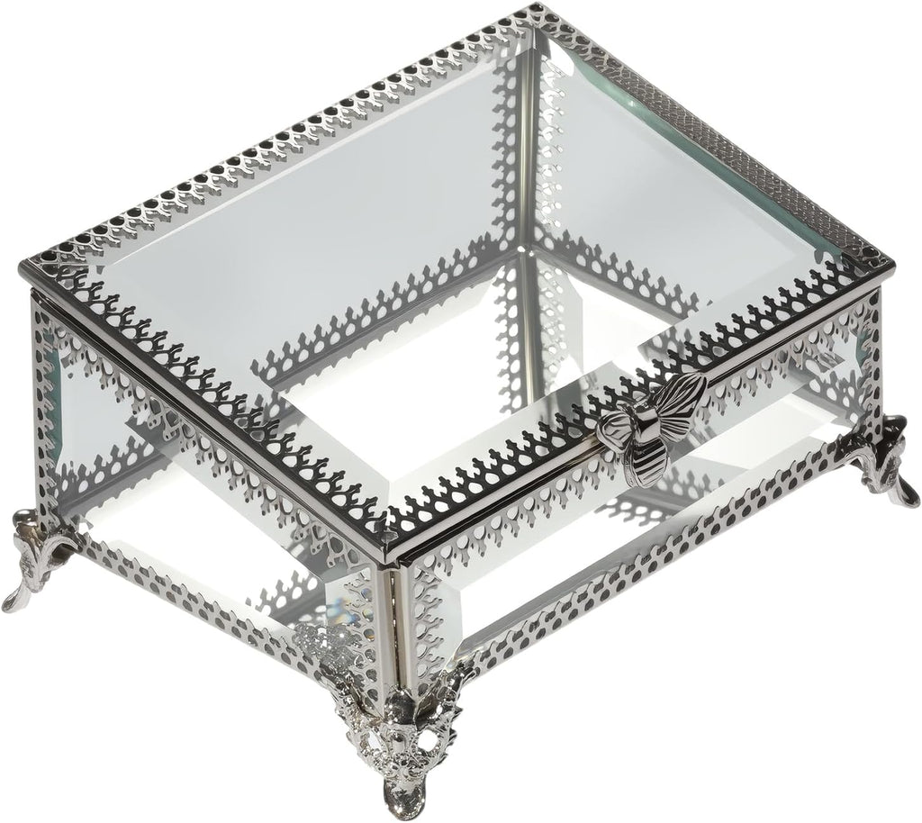 Glass Vintage Jewelry Box Keepsake storage Trinket Ring Display Box Home Decor Beveled Clear Glass Box Organizer(5.7x4.3x2.7Inches)