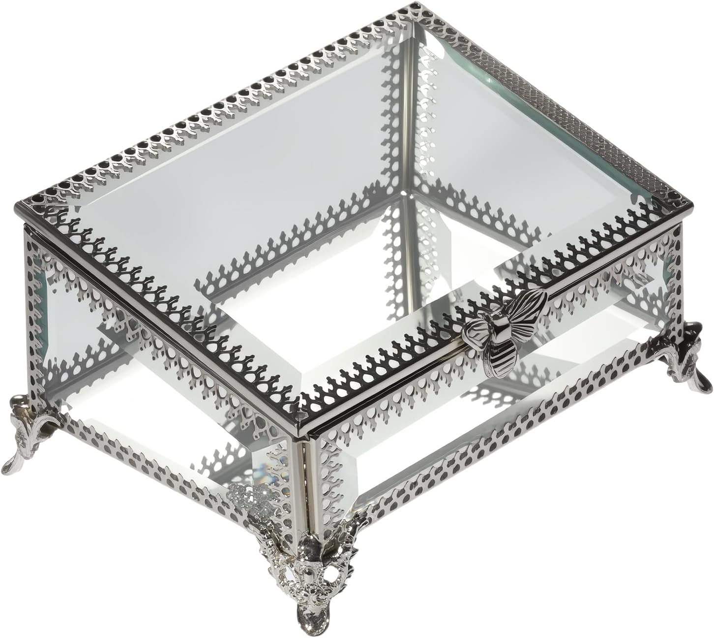 Glass Vintage Jewelry Box Keepsake storage Trinket Ring Display Box Home Decor Beveled Clear Glass Box Organizer(5.7x4.3x2.7Inches)