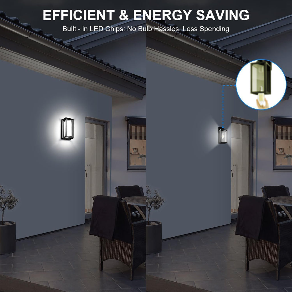 ledmo Outdoor LED Wall Porch Light, 1800LM 6000K Modern Sconce Light Fixture, 18W IP65 Waterproof Anti-Rust Wall Light, Frame Exterior Wall Lights for Patio, Yard, Garage, House, 4 Pack