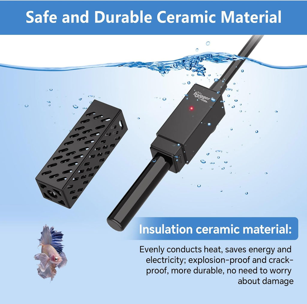hygger 10W Small Aquarium Heater, Upgraded Ceramic Submersible Fish Tank Heater with 2 Suction Cups, Betta Heater Mini Preset Water Thermostat for up to 3 Gallon Tanks (Preset Temperature 78℉)