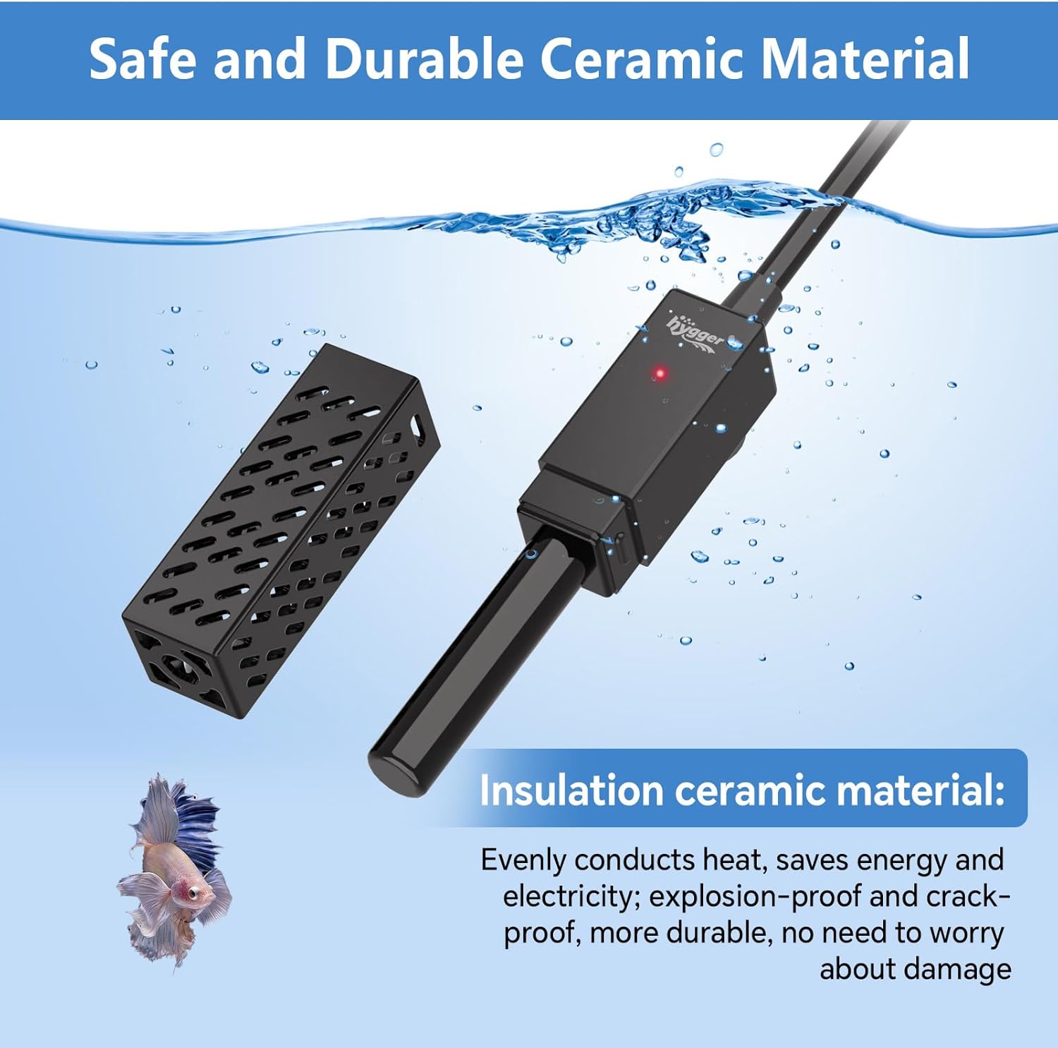 hygger 10W Small Aquarium Heater, Upgraded Ceramic Submersible Fish Tank Heater with 2 Suction Cups, Betta Heater Mini Preset Water Thermostat for up to 3 Gallon Tanks (Preset Temperature 78℉)