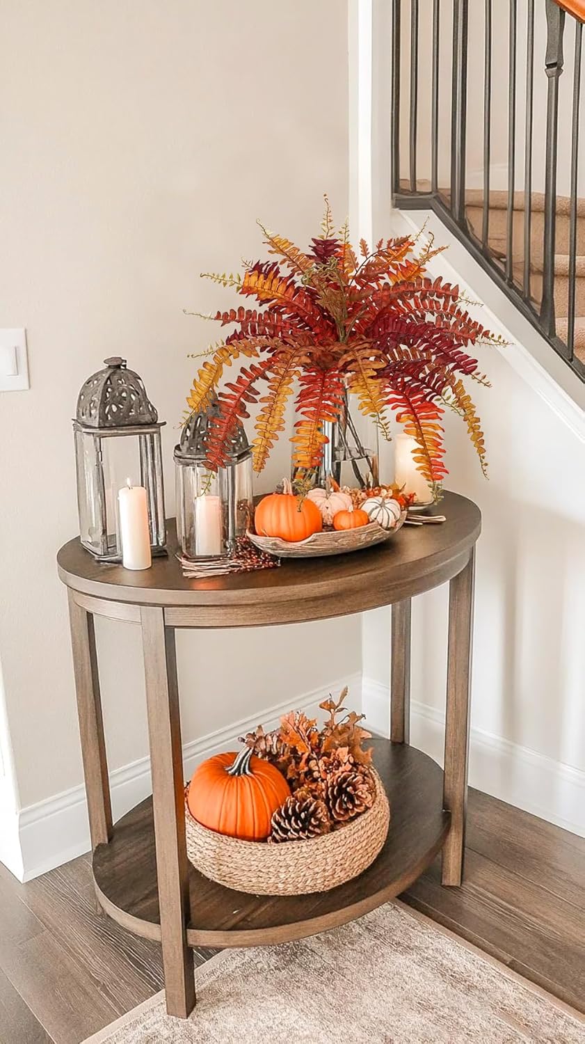 Fall Ferns Artificial Plants 2 Pack Faux Ferns for Outdoor Planter Fake Fall Leaves Stems Artificial Fern Bouquet 2Pack Autumn Shrubs for Table Centerpiece Porch Vase Home Garden Thanksgiving Decor