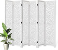 Leaf-Carved Room Divider Privacy Screen - 67 Inch Tall Foading Decorative Wood Screen Dividers Panel for Home - Natural Wood Room Partitions for Enhanced Privacy and Style White 6 Panel