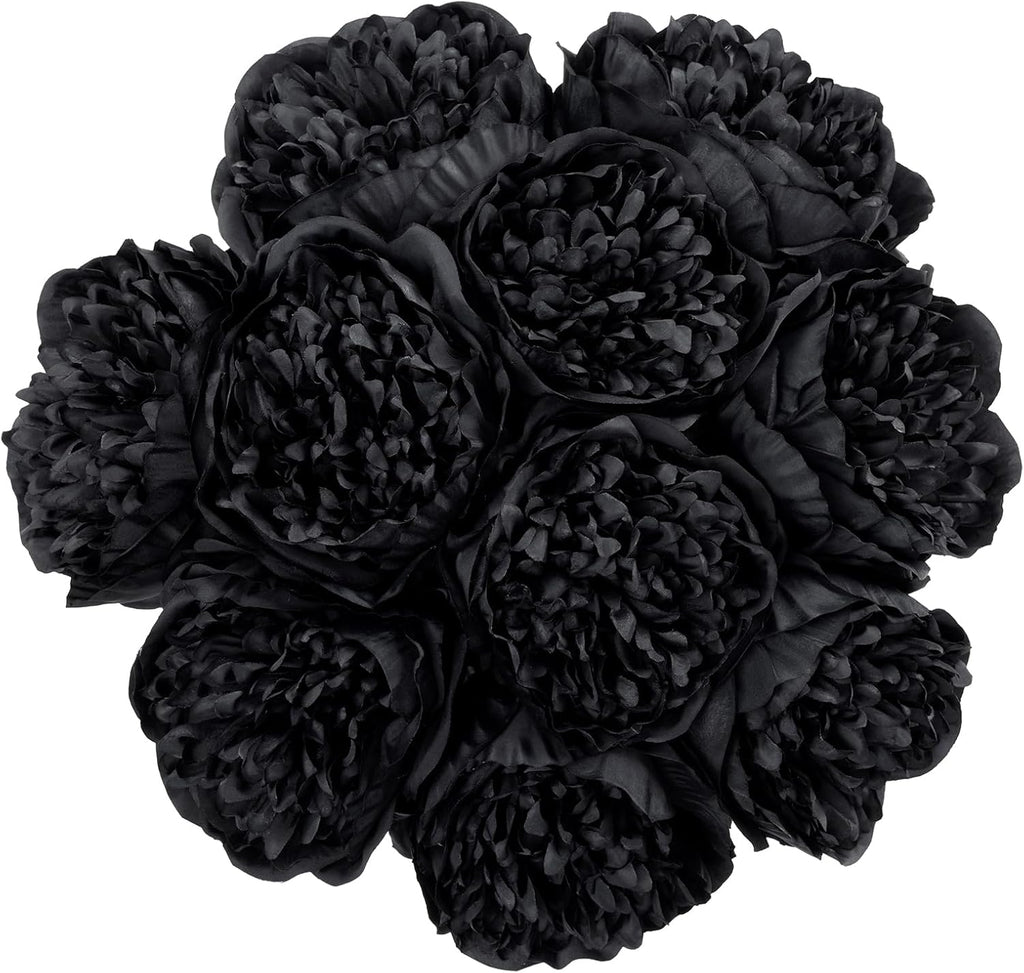 U'Artlines 10 Heads Artificial Peony Silk Flower Leaf Home Office Wedding Party Festival Bar Decor (Black)