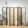 6 Panel Room Divider Screen and Folding Panel Screen,Double Sided Bamboo Divider for Room Separation,Mountains and Waters Landscape,67" H x 94.5" W