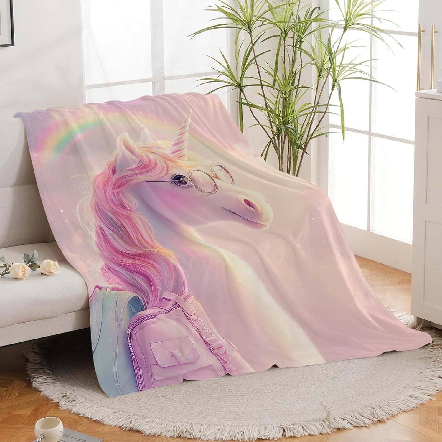 Unicorn Throw Blanket Funny Unicorn Rainbow Stuff Gifts for Kids Girls Boys Adults Women Man Soft Cozy Warm Plush Fluffy Fuzzy Fleece Blanket Decor 40''X50''