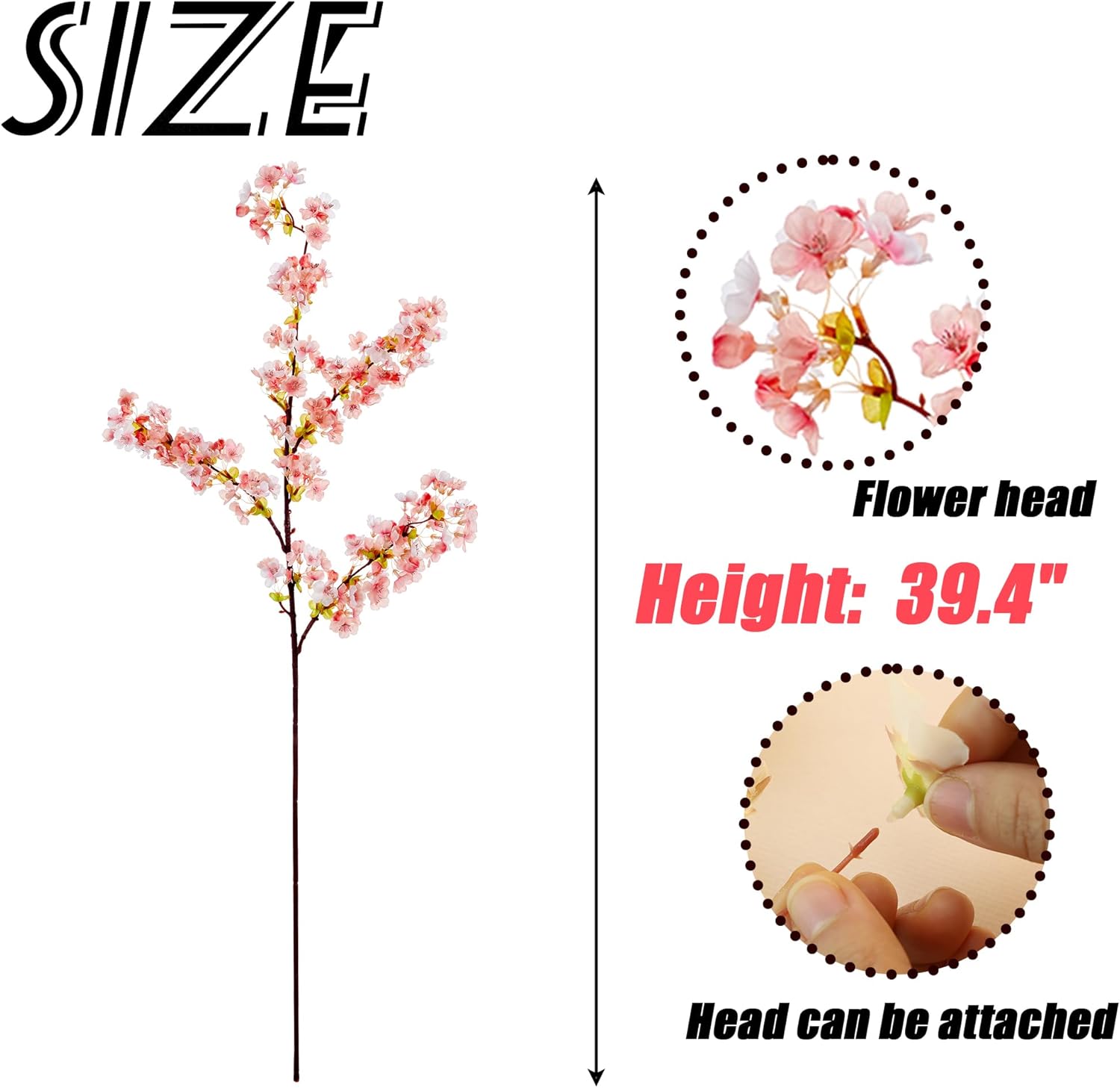 SITUMEIZI Artificial Cherry Blossom Branches Silk 39 Inch Faux Cherry Flowers Peach Tall Stems for Home Wedding Bedroom Table Japanese Real Touch Vase Decoration(3Pcs,Pink)