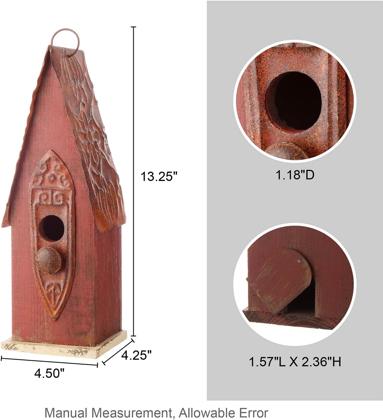 Glitzhome 13.25" H Wood Hand Painted Distressed Garden Birdhouse Hanging Bird House for Outdoors