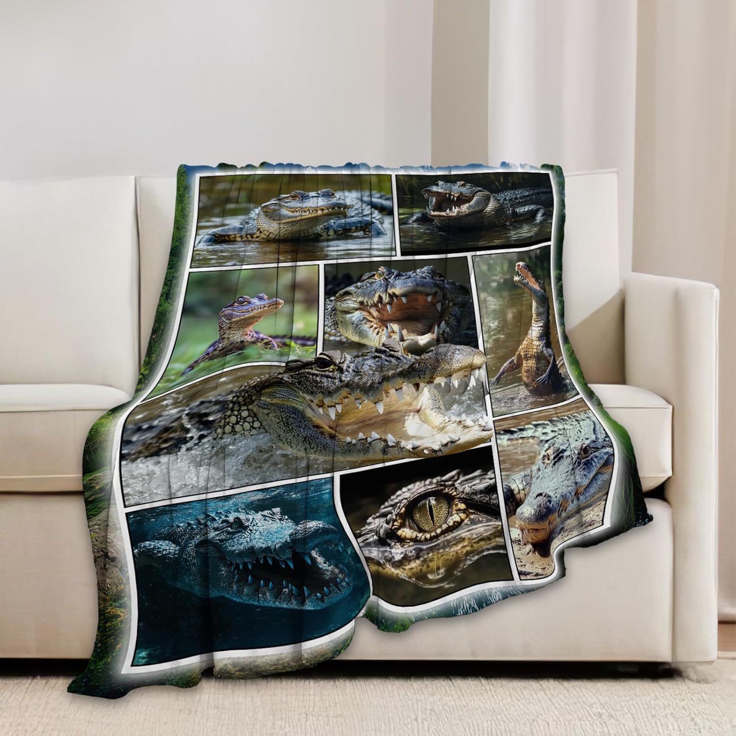 Crocodile Blanket Alligator Animal Throw Blankets Gifts for Girls Boys Kids Crocodile Lover Soft Cozy Fleece Plush for Couch Sofa Bed 80"x60"
