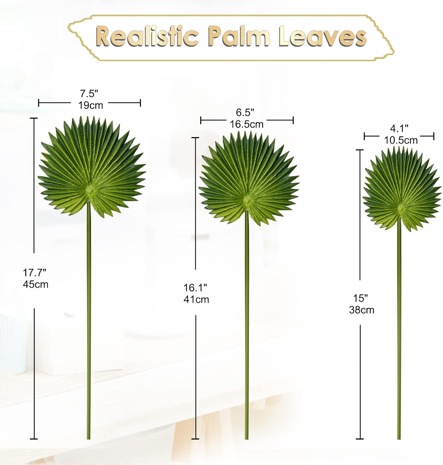 6 Pcs Pu Foam Artificial Palm Leaves Faux Palm Tropical Leaves Fake Palm Fronds for DIY Wedding Bouquets Fake Leaves for Centerpieces Arrangements Bridal Shower Palm Leaf for Party Home Decorations