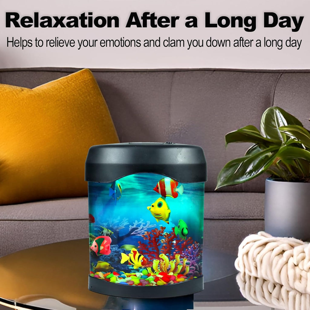 Fake Fish Tank, Aquarium Night Light, 6 Color Changing Lifelike Desk Electric Mood Lamps, Artificial Aquirium Tank with Moving Fishes, Home Decor, Gift for Kids, Adults, ADHD & Autism