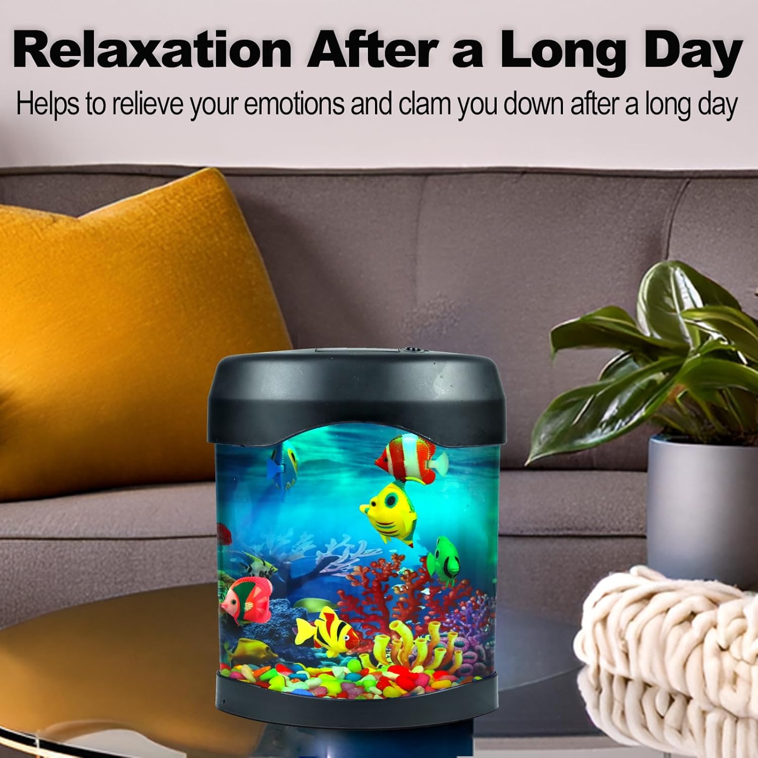 Fake Fish Tank, Aquarium Night Light, 6 Color Changing Lifelike Desk Electric Mood Lamps, Artificial Aquirium Tank with Moving Fishes, Home Decor, Gift for Kids, Adults, ADHD & Autism