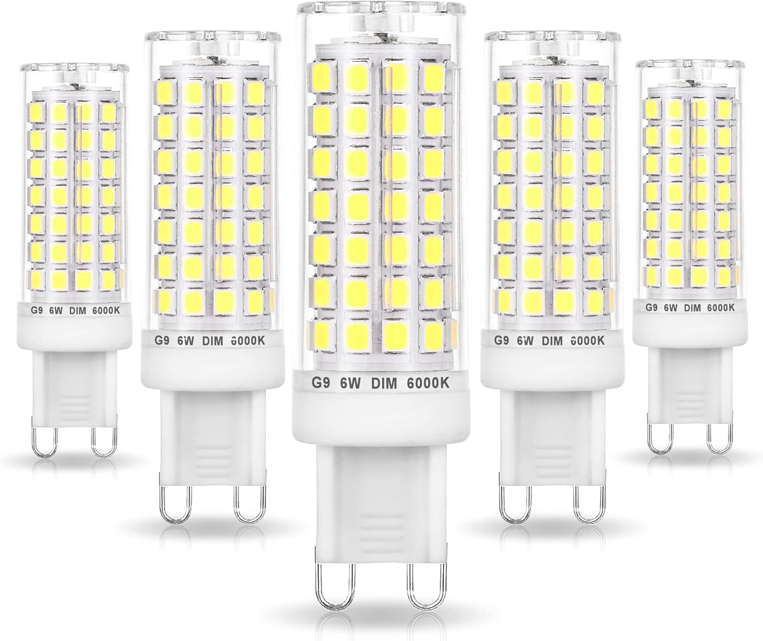 No Flicker G9 Led Bulbs Dimmable Daylight 6000K,Replace 40W 50W 60W Halogen,AC120V Dimmable G9 6W LED Cool White for Chandelier Pendant Ceiling Lamp(5Pack)