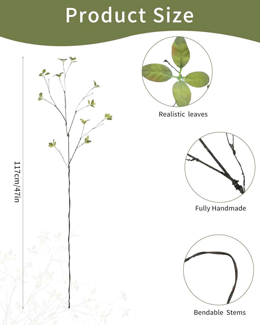 DuHouse 47" 5Pcs Artificial Ficus Branches Fake Greenery Stems Faux Ficus Twig Plants for Home Office Table Vase Filler Decoration