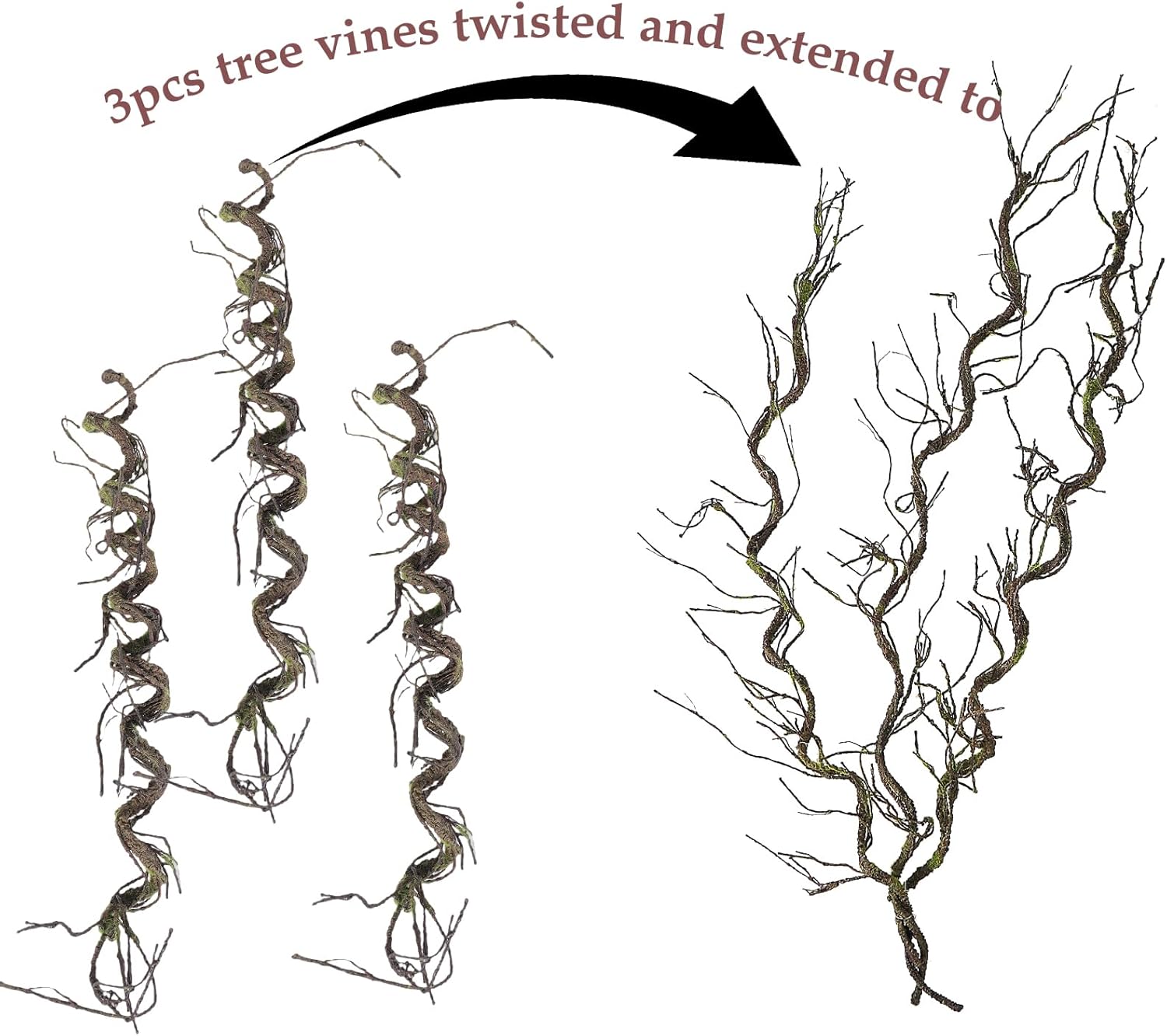 1Pcs 71inch Bendable Artificial Floral Grapevine Garland Fake Realistic Woody Tree Branches Plants Twigs Stems Trunk with Moss for Outdoor Mantel Wall Hanging Garden Halloween Jungle Room Decoration