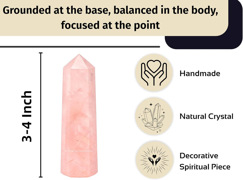 Amazing Gemstone Star Rose Quartz Crystal Towers - Natural Healing Crystal Point Obelisk for Reiki Healing and Crystal Grid (3 Inch)