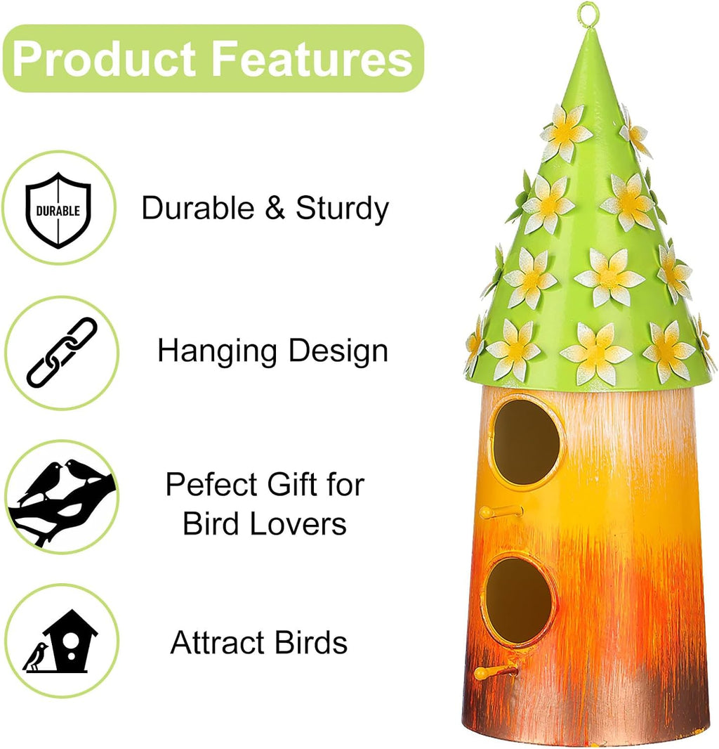 BAYN Hanging Bird House for Outside, 2 Story Double Hole Metal Birdhouse for Outdoor Hanging Handwork Bird Nest Decorative Garden Decor Outdoor