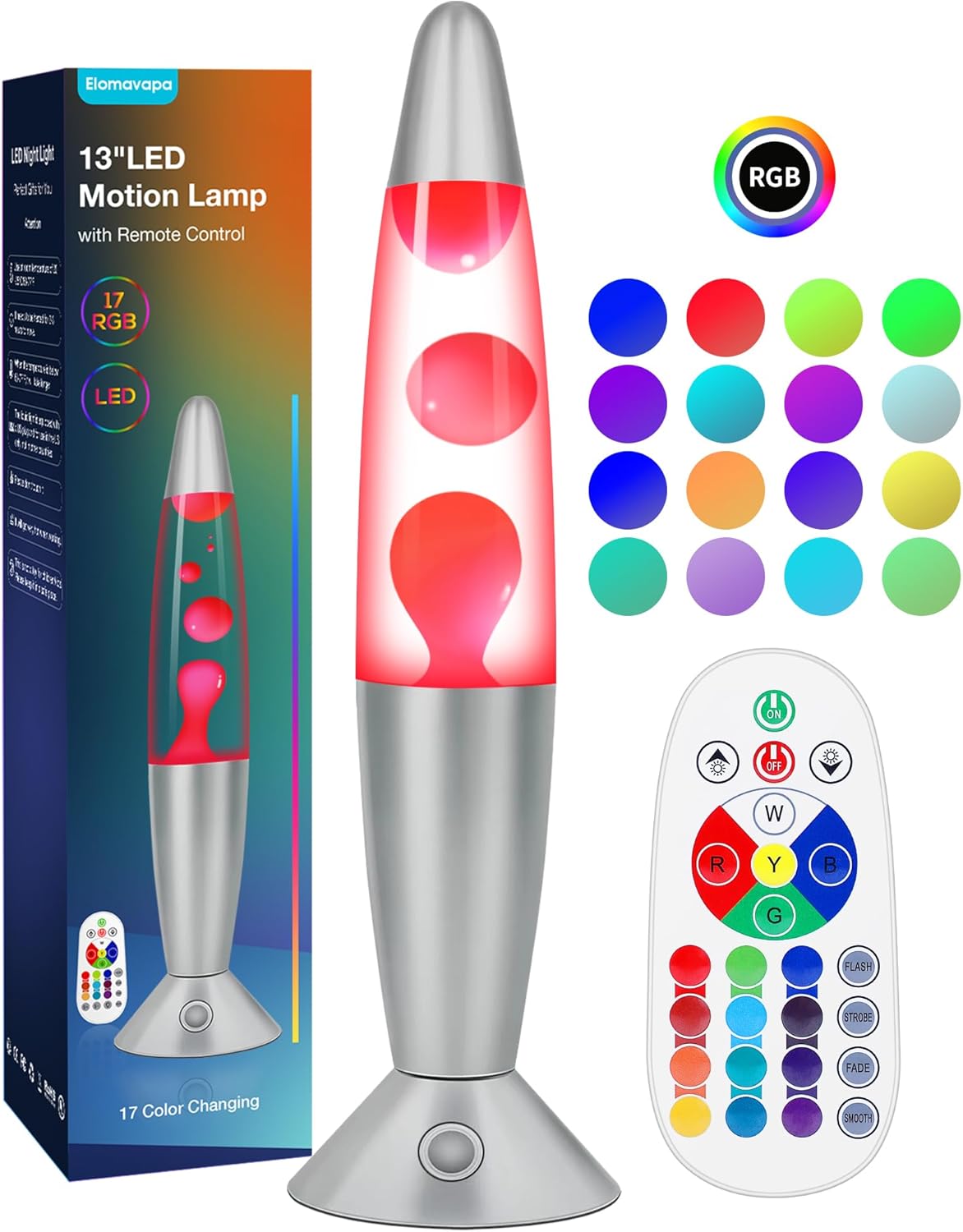 17 Colors Changing Liquid Motion Lamp with Remote: 13.5" LED Night Light for Kids Adults - Relaxing Table lamp for Bedroom Office - Glitter Mood Lighting for Home Decor Christmas Decorations Indoor