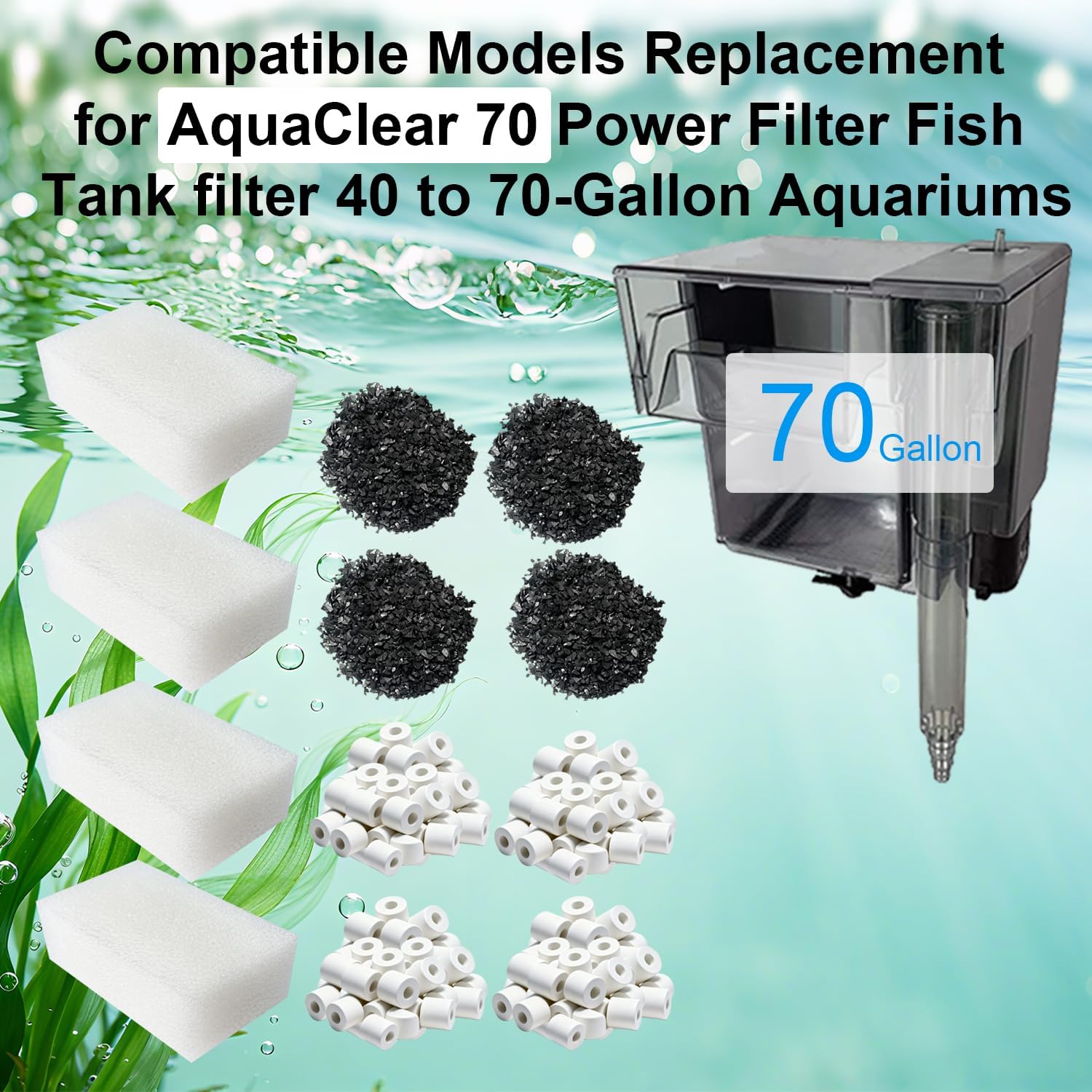 12 Pack Aquarium Maintenance Media Kits Compatible with AquaClear 70 Power Filter. Fish Tank Filter for 40 to 70-Gallon Aquariums Waterfall Filter
