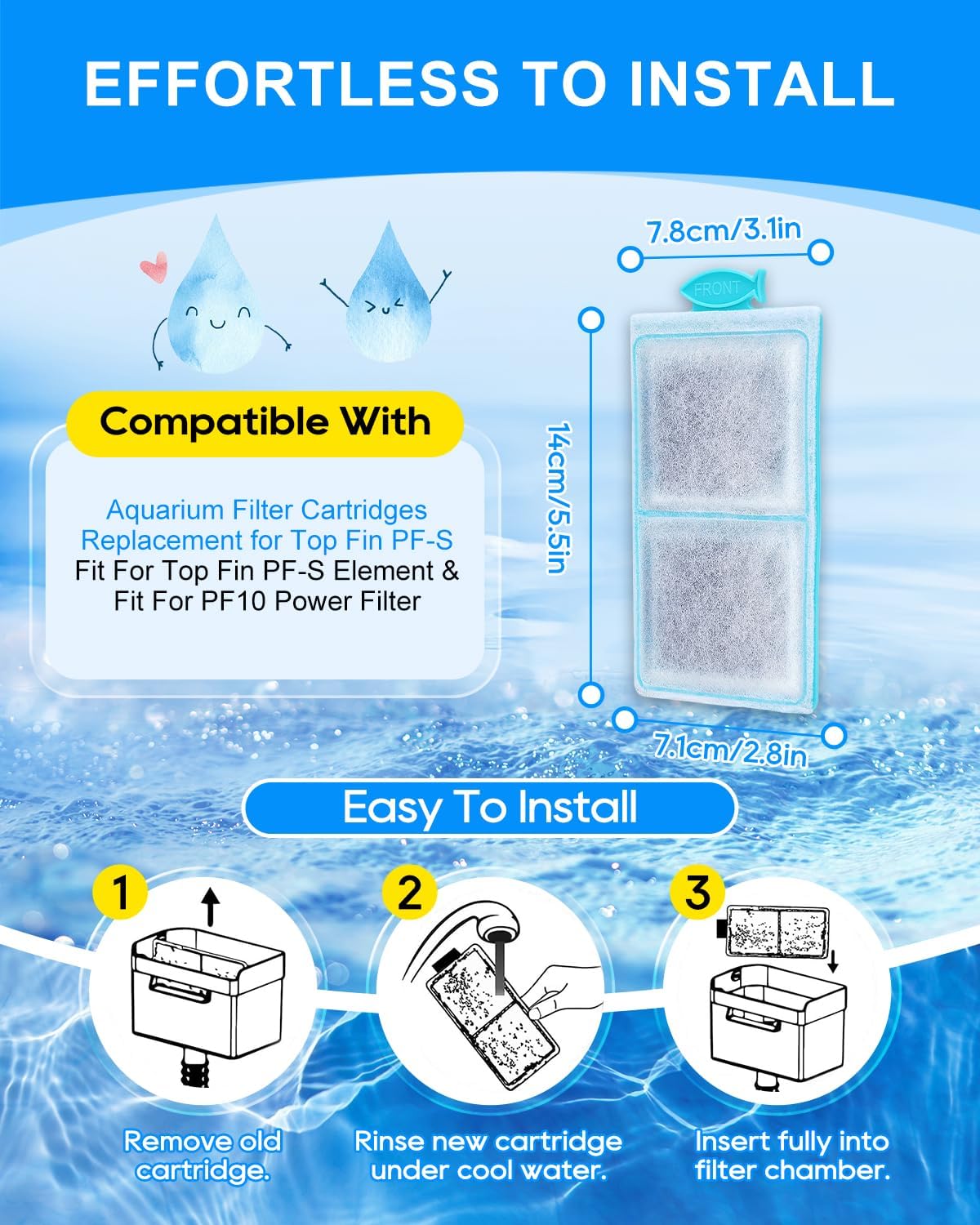 12 Pack Fish Tank Filter Compatible with Top Fin PF-S Filter Cartridge, Upgraded PF-S Aquarium Filter Cartridge Compatible with Top Fin PF10 Power Filters Activated Carbon & Zeolite