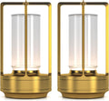 Portable Metal Table Lamp for Indoor/Outdoor ,Rechargeable Cordless LED Lamp, 3-Colour Infinitely Dimming Battery Powered Small Desk Lamp, Restaurant/Bedroom/Bar/Coffee/Camping Light (Gold Set of 2)