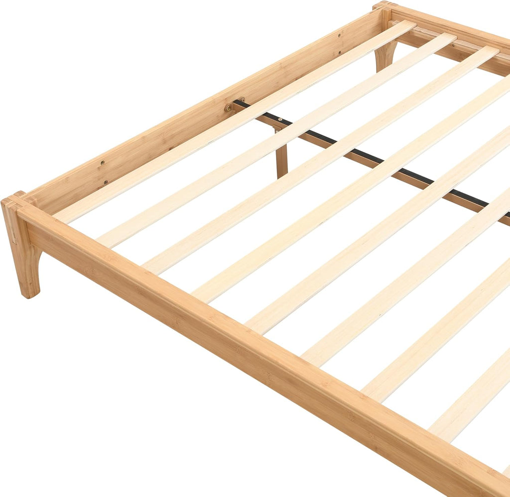 Merax Queen Size Bamboo Wood Platform Bed with No Headboard, Under Bed Storage, Wood Slat Support, No Box Spring Needed, Easy Assembly, Natural