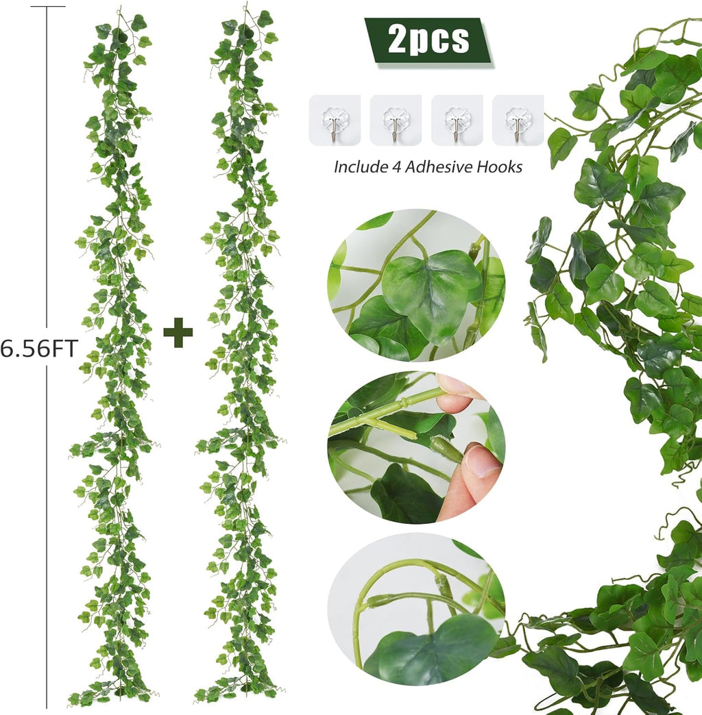 RECUTMS Artificial Vines Ivy Garland 2Pcs 6Ft Fake Hanging Vine Plants Faux Green Grape Leaves Greenery Indoor Outdoor Home Office Garden Wedding Jungle Beach Birthday Party Arch Table Spring Decor
