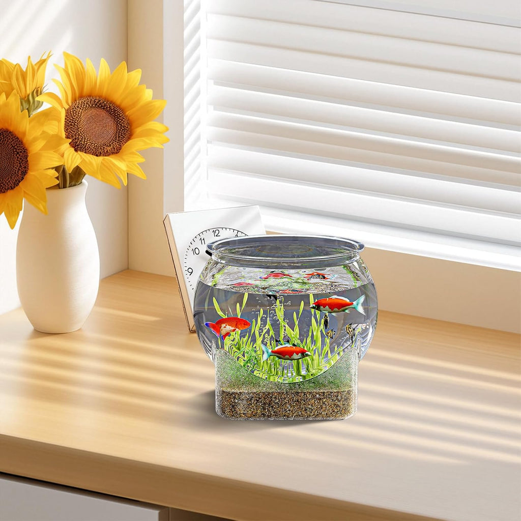 Round Plastic Fish Bowl Betta Fish Aquarium Clear Shatterproof Mini Desktop Aquarium Centerpiece for Home Decoration