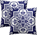 Navy White Geometric Floral Throw Pillowcases Set of 2 All-Season Soft Pillow Covers with Hidden Zipper,Durable for Sofa Bed Car Decor & Gift 18x18Inch