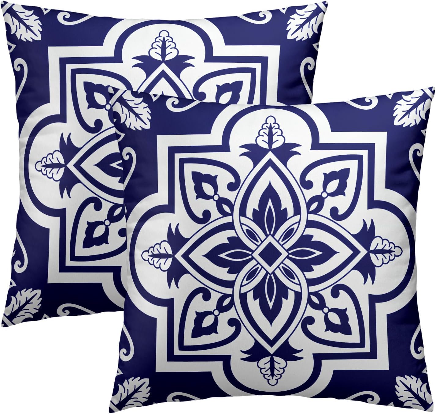 Navy White Geometric Floral Throw Pillowcases Set of 2 All-Season Soft Pillow Covers with Hidden Zipper,Durable for Sofa Bed Car Decor & Gift 18x18Inch
