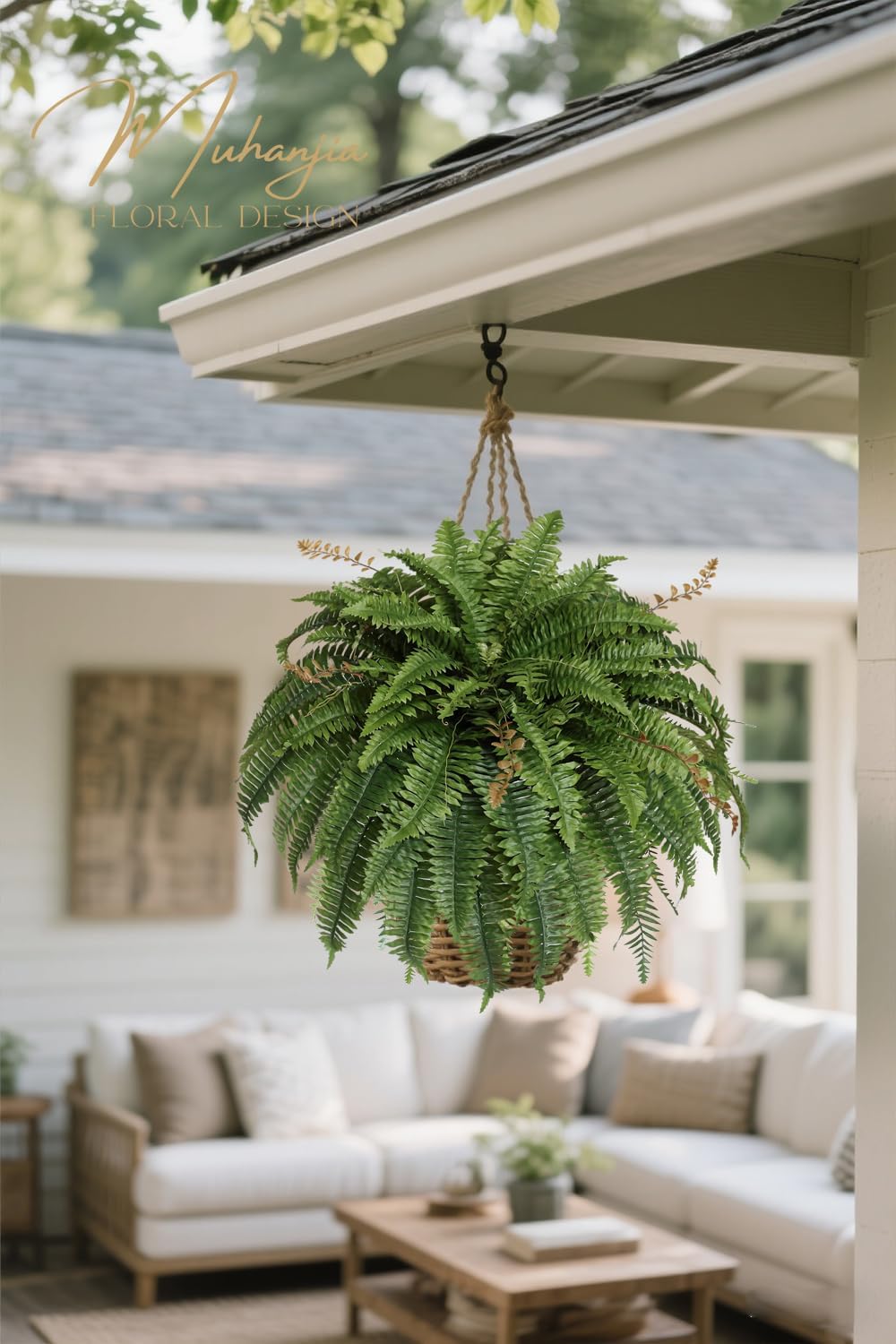 Artificial Boston Fern Silky Bush, 48IN Faux Fern Large Hanging Lifelike Plant for Indoors Outdoors Home Decor, Suitable for Porch Entrance Garden Home, 85Branches (1 Pcs)