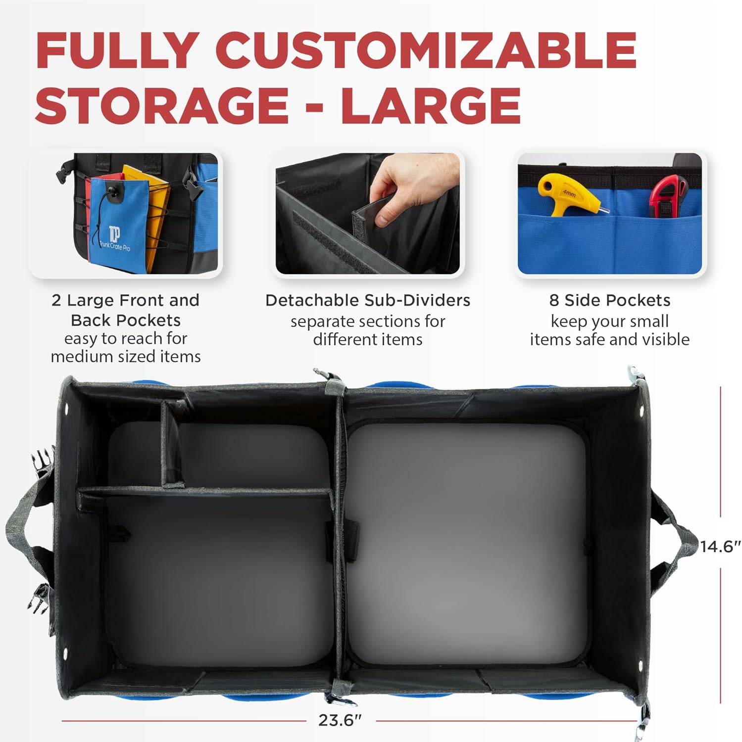 TRUNKCRATEPRO Car Trunk Organizers | Trunk Organizer, Car Storage Organizer - Premium Compartments Collapsible Portable car trunk organizers and storage for SUV (Large Capacity)