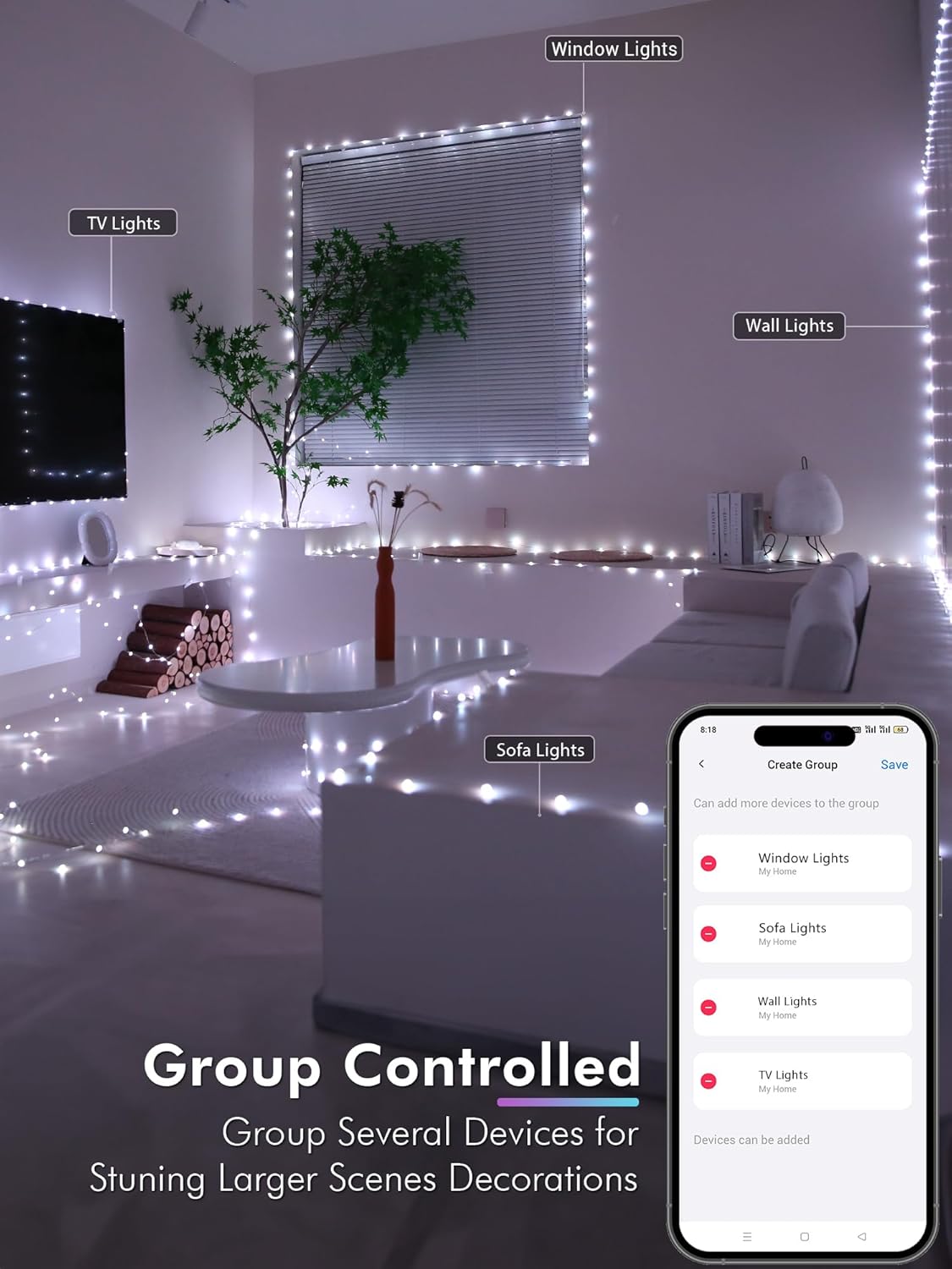 BrizLabs Smart Fairy Lights, 33ft 100 LED Color Changing Fairy Lights Work with Alexa/Google Home, WiFi Rainbow Christmas Light Dimmable RGB Twinkle Starry Light for Christmas Tree Home Party Decor