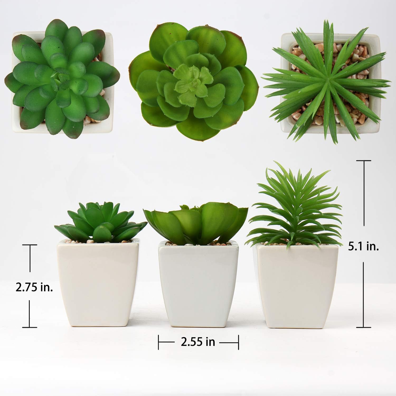 Briful 3PCS Fake Succulents for Farmhouse Tiered Tray Decor Smaller Artificial Potted Plants Faux Plants Indoor Bookshelf Decor House Plants Tabletop Decor in White Ceramic Pot