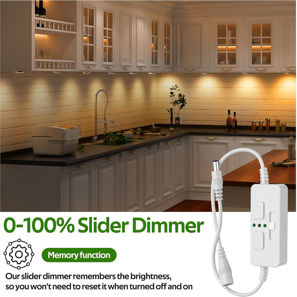 AIBOO Single Color Slider Dimmer with Timer - PWM 1pc DC 5V/12V/24V LED Controller, 36W Max, Slide Brightness Control & Auto-Off for LED Strip Lights, Closet, Counter, Aquarium Lighting (White)