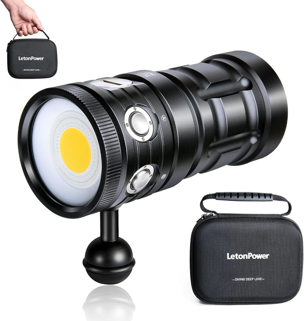 Dive Light,LetonPower TS S 10000Lumens 100m Underwater Video Light,Diving Flashlight,Waterproof Flashlight with Type-C Charging for Professional Under Water Sports